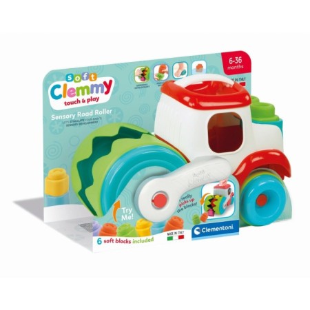 Clementoni - Jucarie educationala Soft Clemmy compactor de cuburi pentru dezvoltarea senzoriala si motorie a copiilor Clementoni